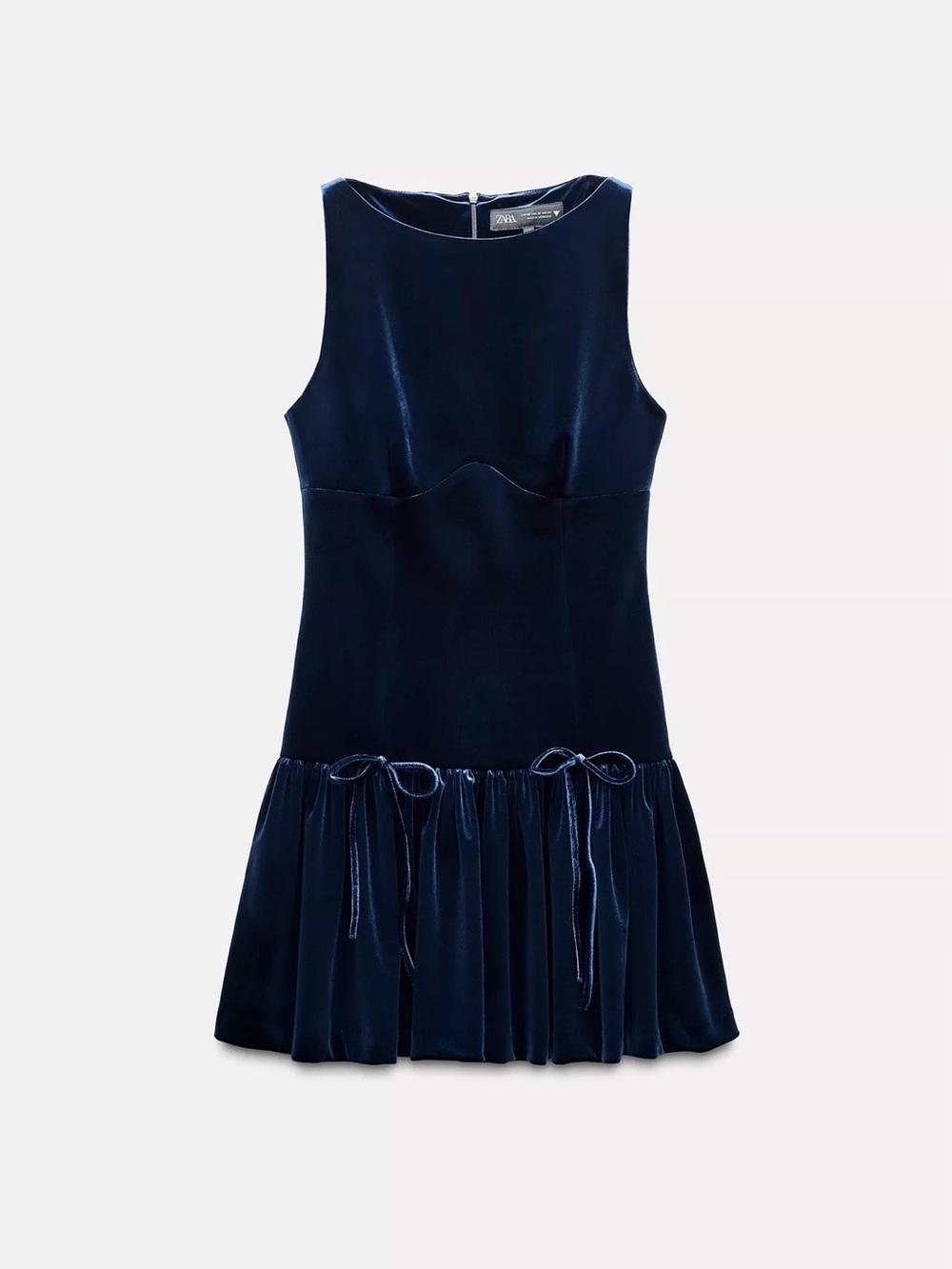 Zara midnight blue velvet short dress with bows